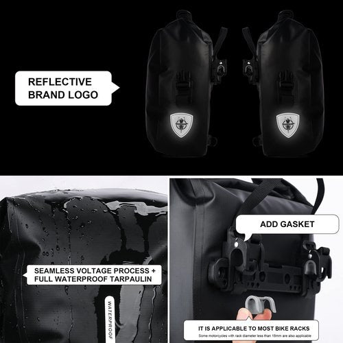 Rhinowalk Bike Pannier Bag 7L Waterproof Bicycle Rear Rack Bag With Shoulder Strap for Touring Cycling