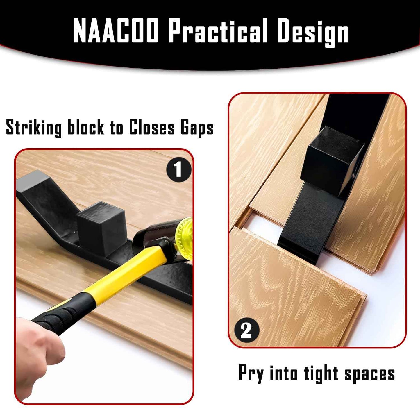 Heavy Duty Pull Bar and Pry Bar, NAACOO Flooring Tools, Weight 3.7lb/Solid Square Steel Block & Steel Angle Hammering Durable, Fully Felted Bottom - Professional Pull Bar Flooring Tool.