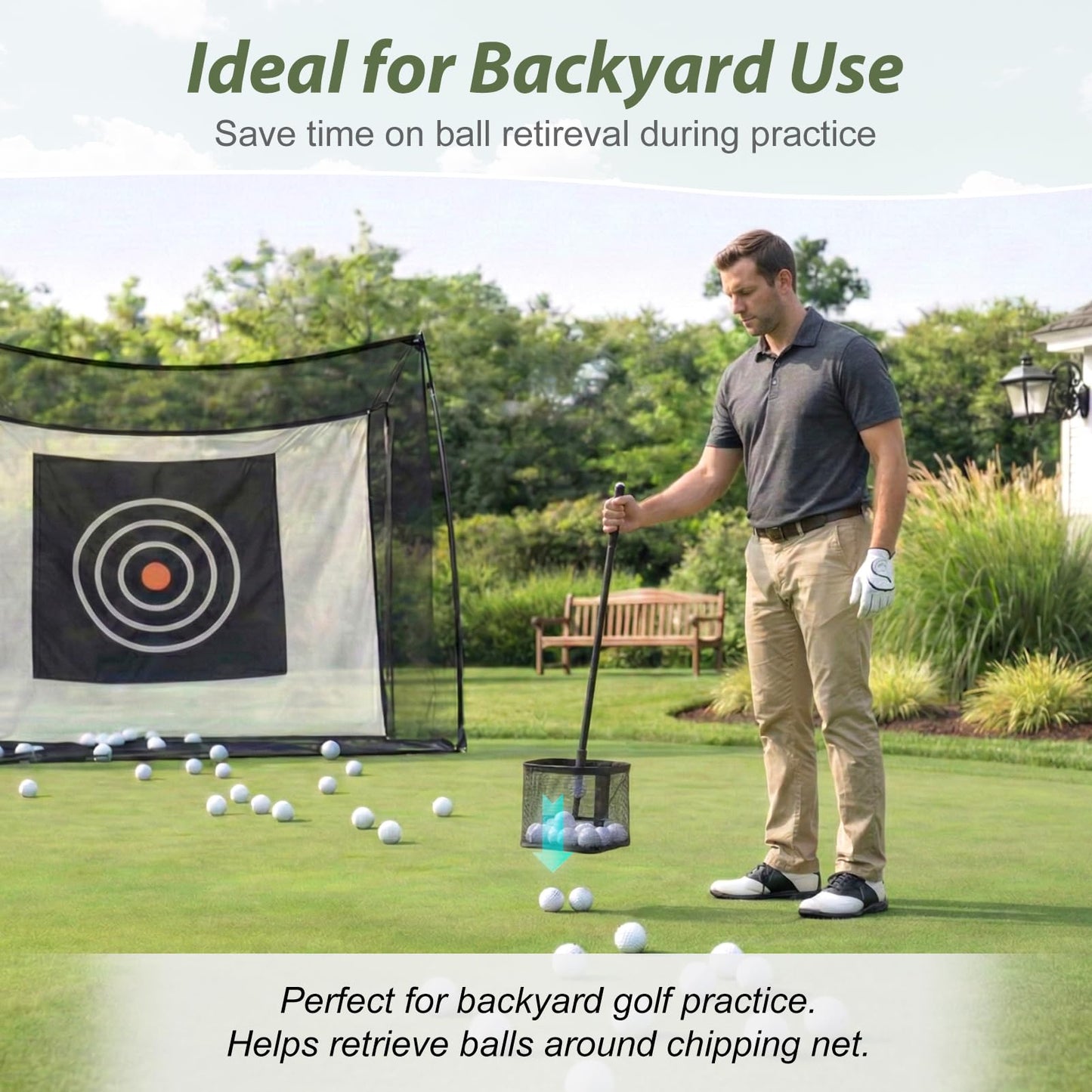 SAPLIZE Golf Ball Picker Upper, Turf-Friendly Design, No Bending Over, Quickly Collects Multiple Balls, Large-Capacity Ball Holder, Great for Backyard Practice & Training Matte Black