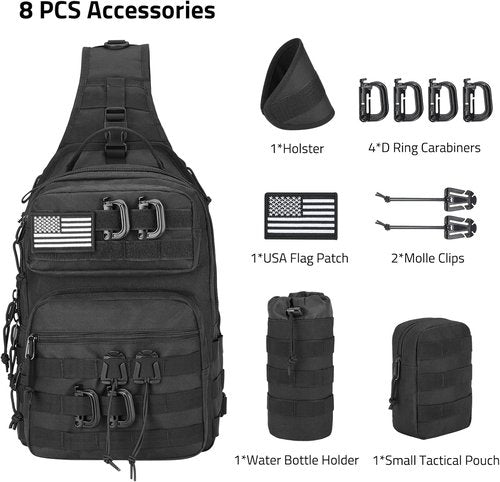CVLIFE Tactical Sling Bag - Military-Grade Shoulder Backpack with Detachable Molle System | Black