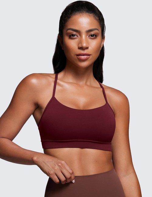 CRZ YOGA Butterluxe Y-Back Sports Bra for Women - Padded Low Impact Workout Top in Black