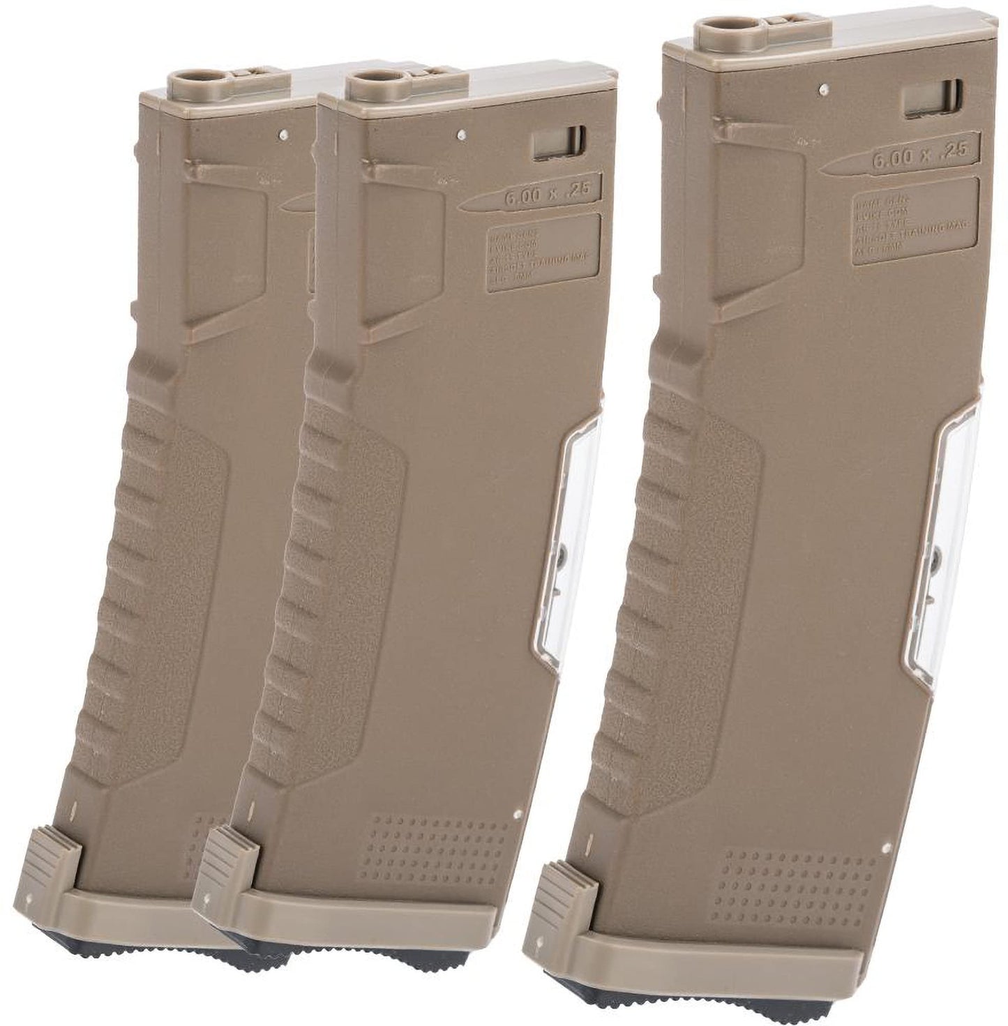 Evike Airsoft - BAMF GEN2 Polymer 450rd Hi-Cap Flash Mag for M4-Style Series Airsoft AEGs (Model: Tan / 3 Pack)