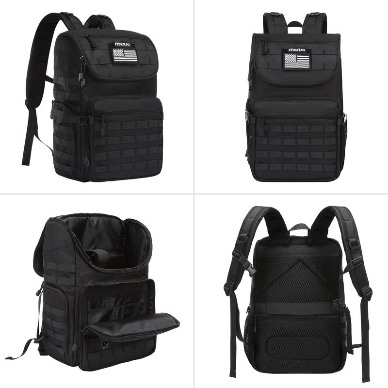 MOSISO 21L Tactical Backpack, Top Open Military Daypack 3 Day Assault Pack Army Rucksack Bug Out Bag with Laptop Compartment&USA Flag Patch for Men Women Sport Outdoor Hiking Camping Training, Black