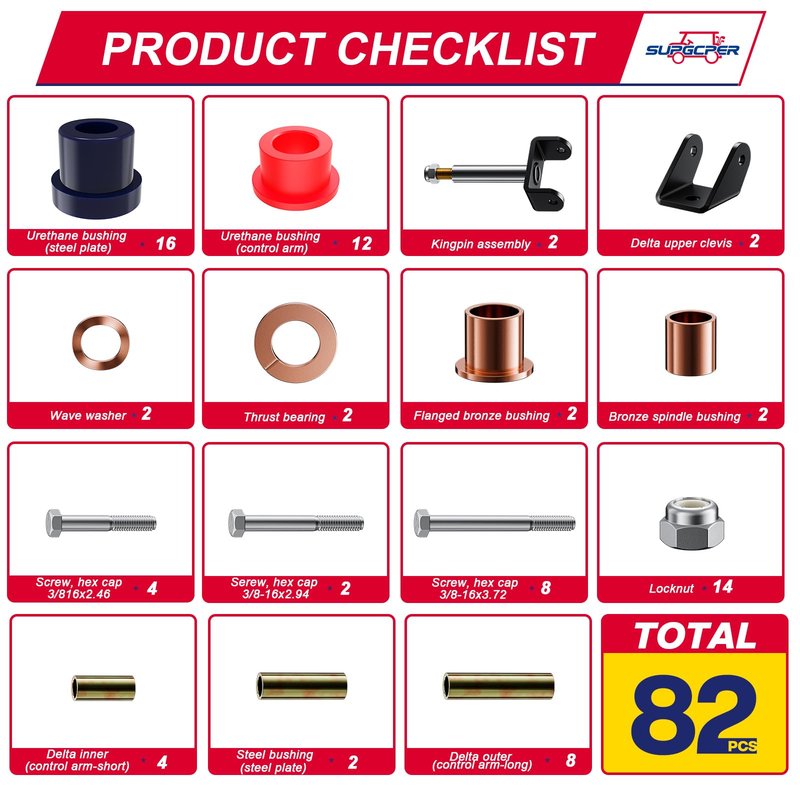 SUPGCPER Club Car Front Rear End Repair Bushing Kit for DS 1993-Up Modles, Golf Cart Deluxe Repair Kits with DS King Pin & Bushing Kit, Club Car Front End Rebuild Kit OEM# 1015583 1016386 1016384