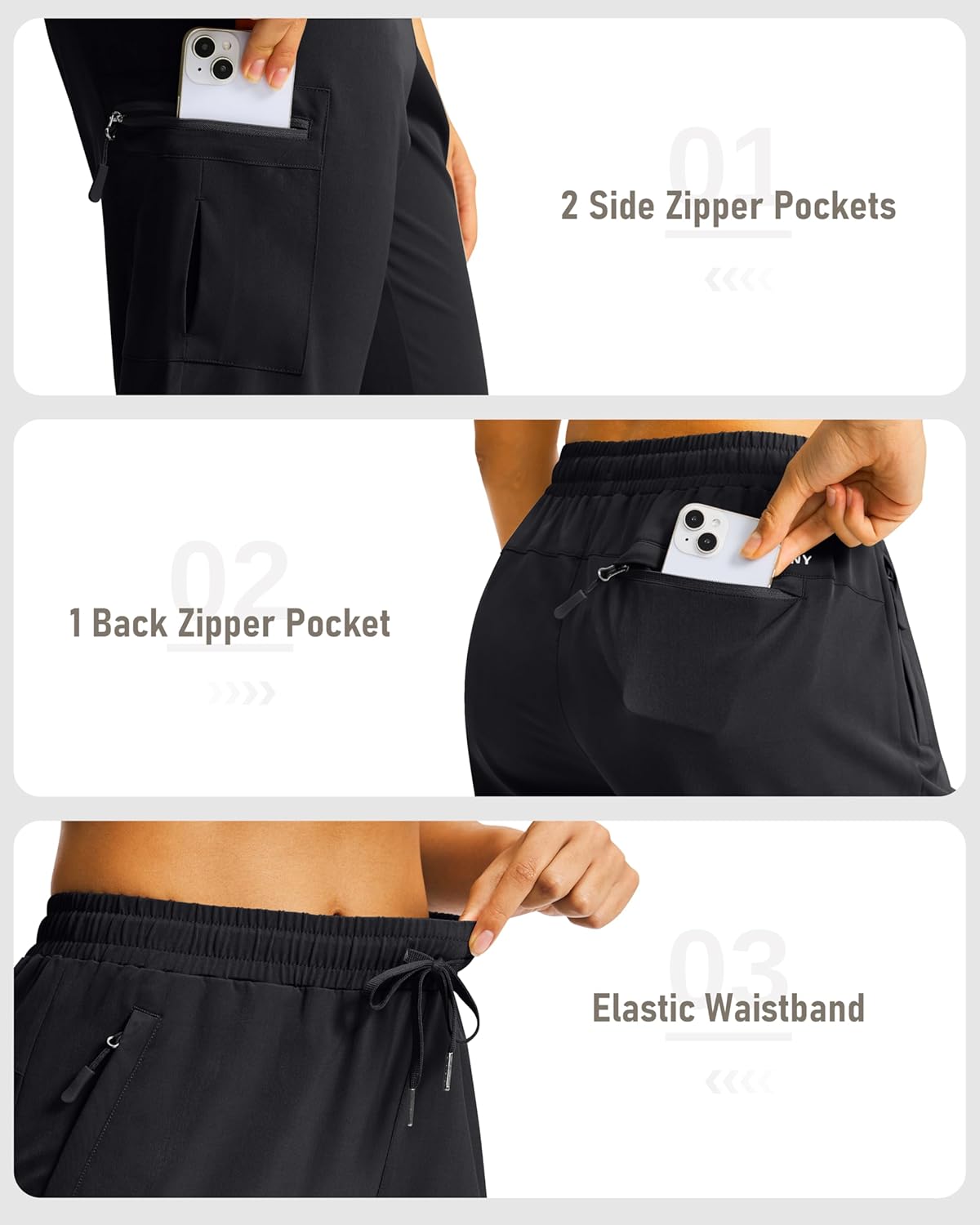SANTINY Women's Hiking Cargo Bermuda Shorts - Lightweight, Quick-Dry, 15" with 5 Zipper Pockets