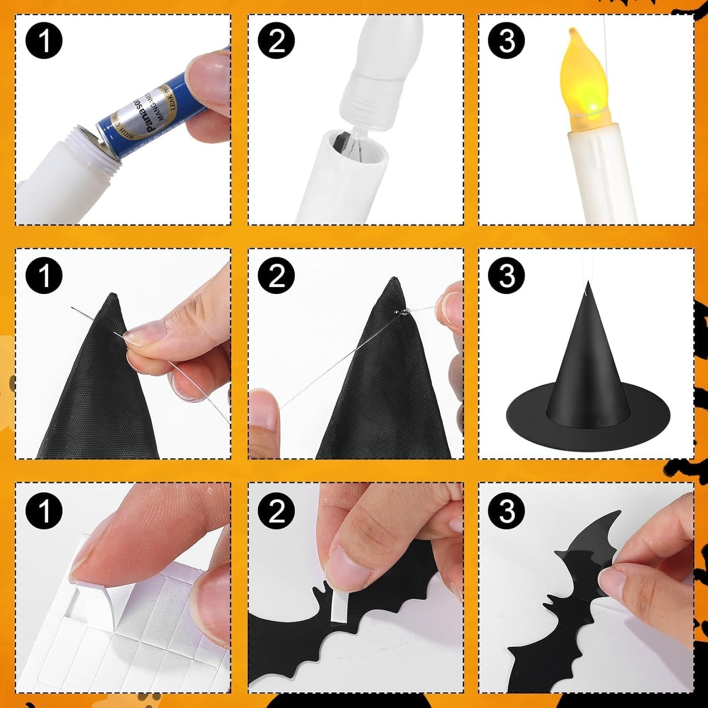 Halloween Witch Hat & LED Floating Candle Set - 80 Pcs with 3D Bat Wall Stickers for Spooky Decor