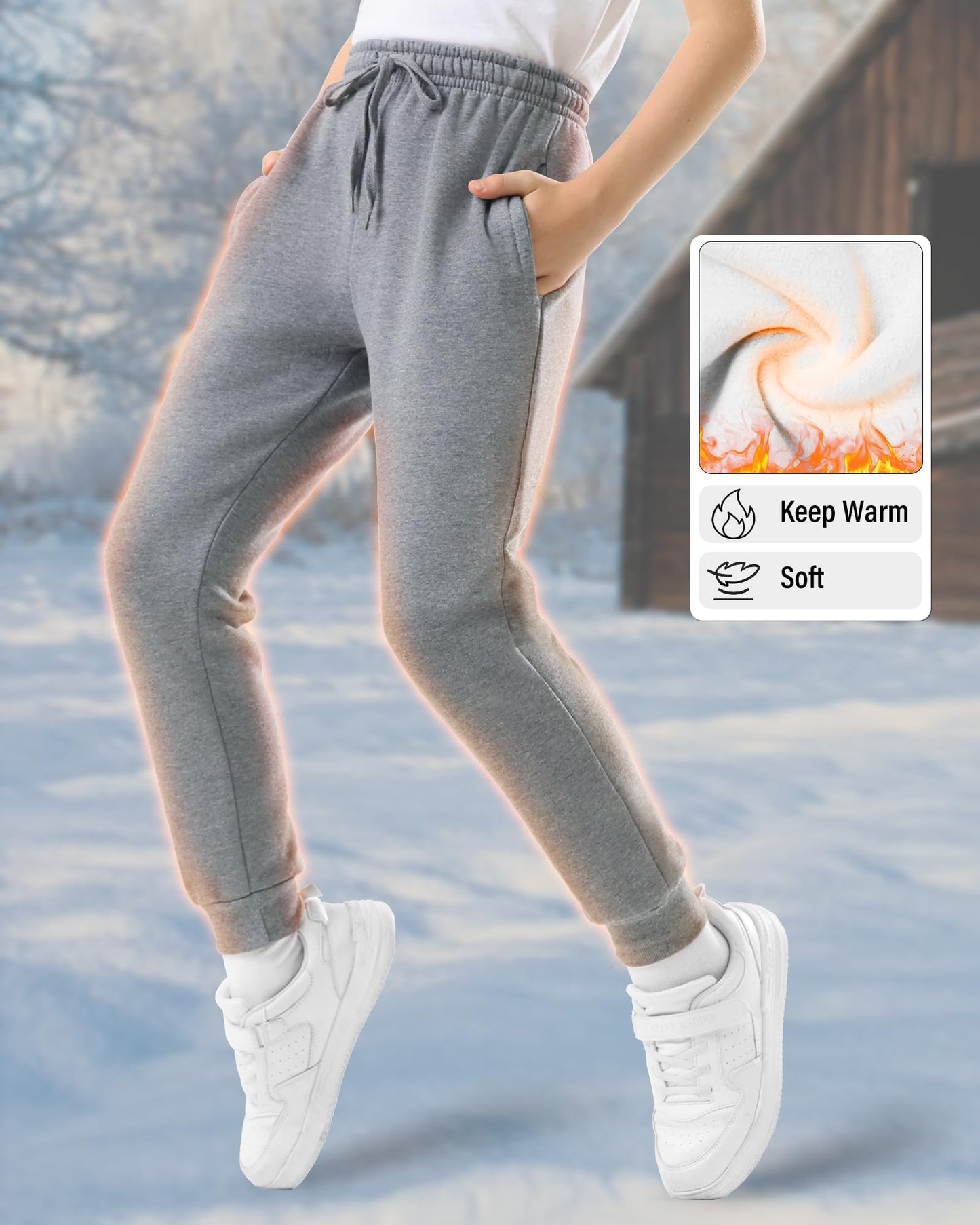 Rolimaka 4 Pcs Boys Sweatpants Soft Fleece Lined Youth Basic Athletic Jogger Pants with Pockets Trousers for Boys SetC L