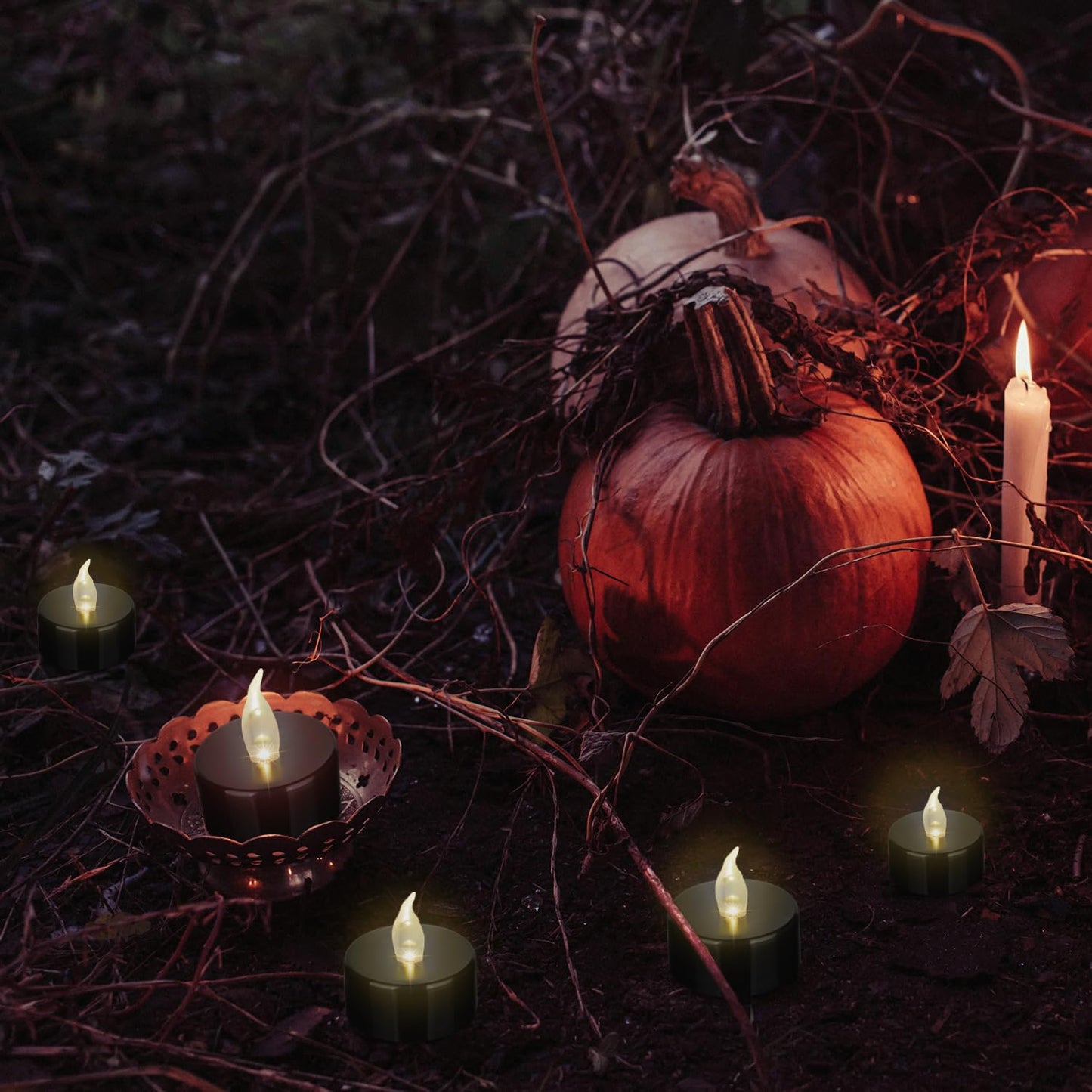 Tappovaly Black Tea Lights Candles Battery Operated, 24 Pack Electric Flameless Votive Candles Long Lasting 200 Hours, LED Flickering Tealight Candle for Halloween Holiday Party Home Decoration