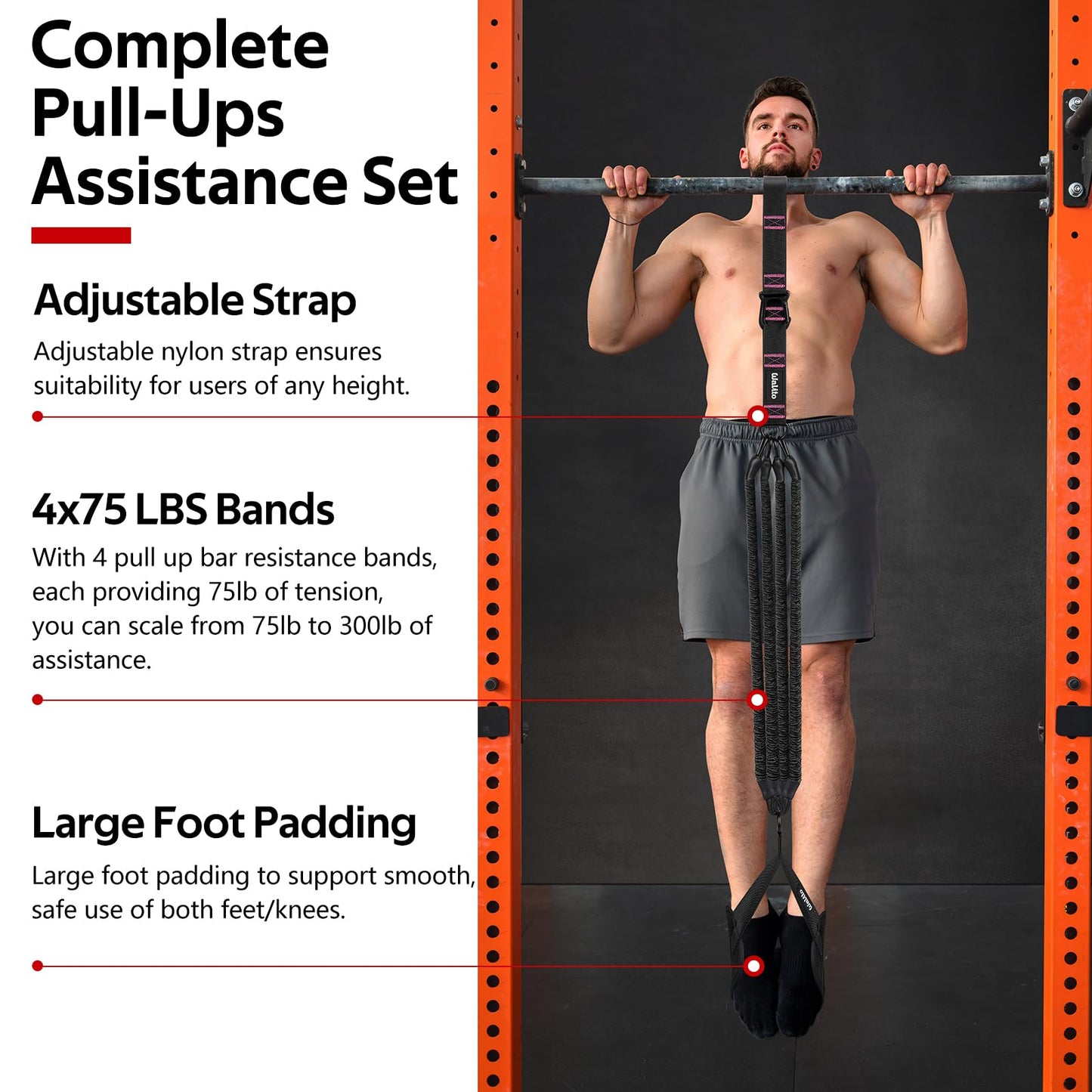 Pull Up Assistance Bands Set, Heavy Duty Adjustable Pull Up Assist Band with Feet Rest, Strength Training Bands for Home Gym Fitness, Pull-Up Bar, Calisthenics and Body Stretching
