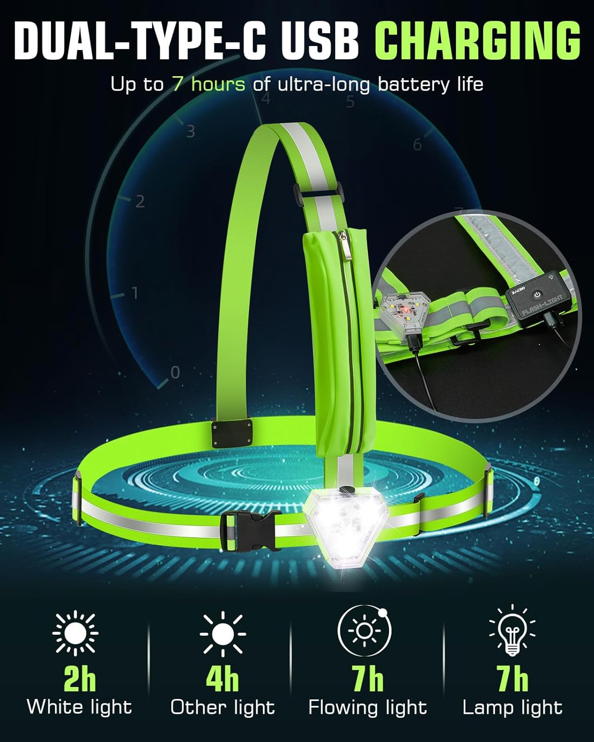 Zacro LED Reflective Vest - 500LM Rechargeable Light Up Running Gear | 5 RGB Colors, IPX4 Waterproof, Adjustable for Men & Women