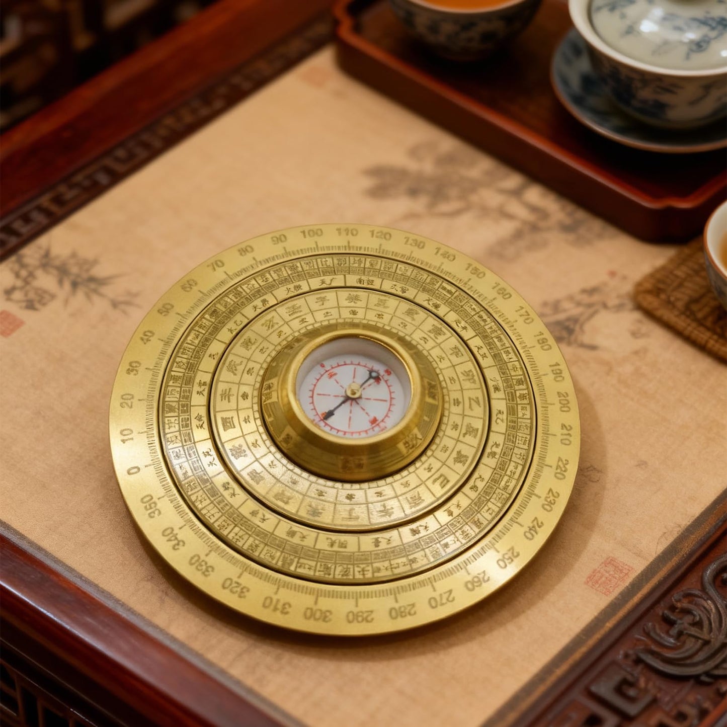 Mini Feng Shui Luo Pan Compass, Solid Brass Portable Bagua Compass with Rotating Function, Chinese Feng Shui Decor Amulet for Good Luck, Wealth, and Energy Balance