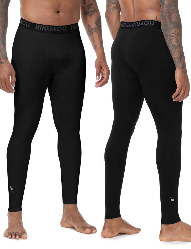 RIKUAOU Mens Thermal Compression Pants, Fleece Lined Athletic Leggings Running Tights, Cold Weather Base Layer Winter Gear Black