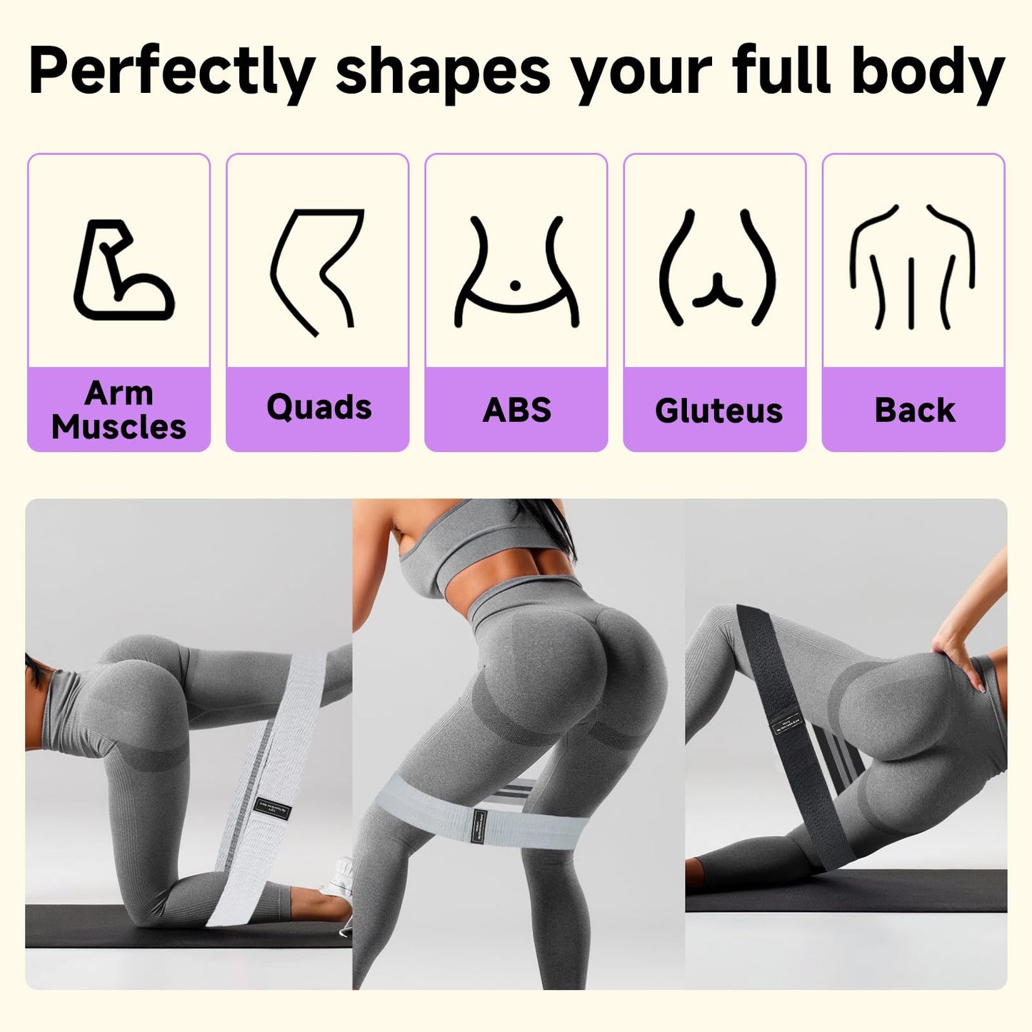 Resistance Bands, Fabric Workout Bands for Women & Men, Cloth Booty Resistance Loop Bands, Thick Squat Bands for Home Fitness, Gym, Yoga, Pilates for Butt Legs Thigh Hip Glute (Grey 30–50 lbs)