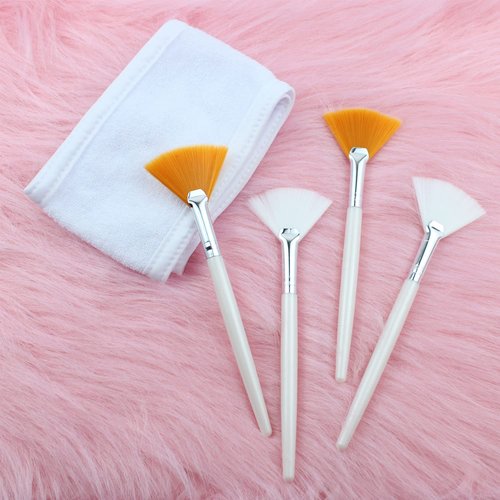 LAPOHI Adjustable Towel Headbands - 4 Pack with Facial Mask Brushes | Perfect for Skincare and Spa Use