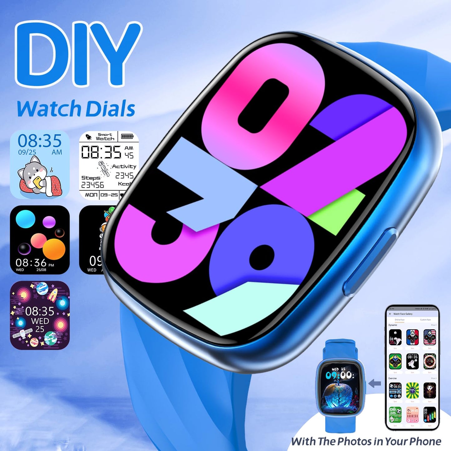 AYATAHA Kids Watch, Digital Watch for Boys Girls, IP67 Waterproof Games Fitness Tracker with 20+ Sport Modes, Sleep Monitor, Music, Games, Great Sports Watches Gift for Teens Kids (Blue)