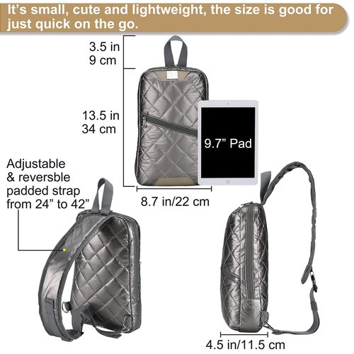 GBLQ PLUS Sling Bags, Iridescent Crossbody Shoulder Puffer Backpack for Women Men, Travel Hiking Small Chest Daypack (Metallic Blue)