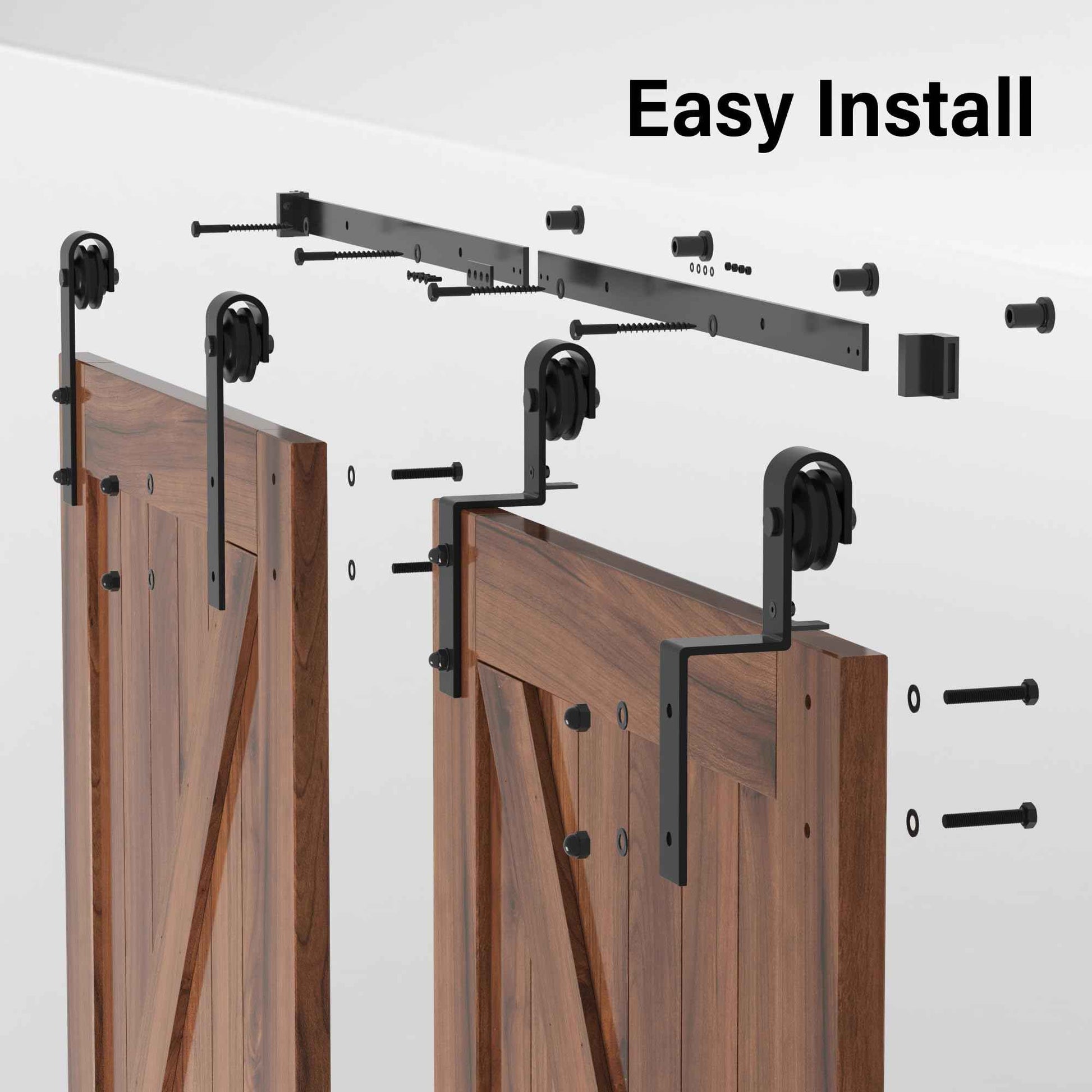 WINSOON 5FT Single Track Bypass Barn Door Hardware Double Doors Kit, Heavy Duty Sliding One Track Antique Roller for Cabinet Closet Fit Double 35" Wide Door