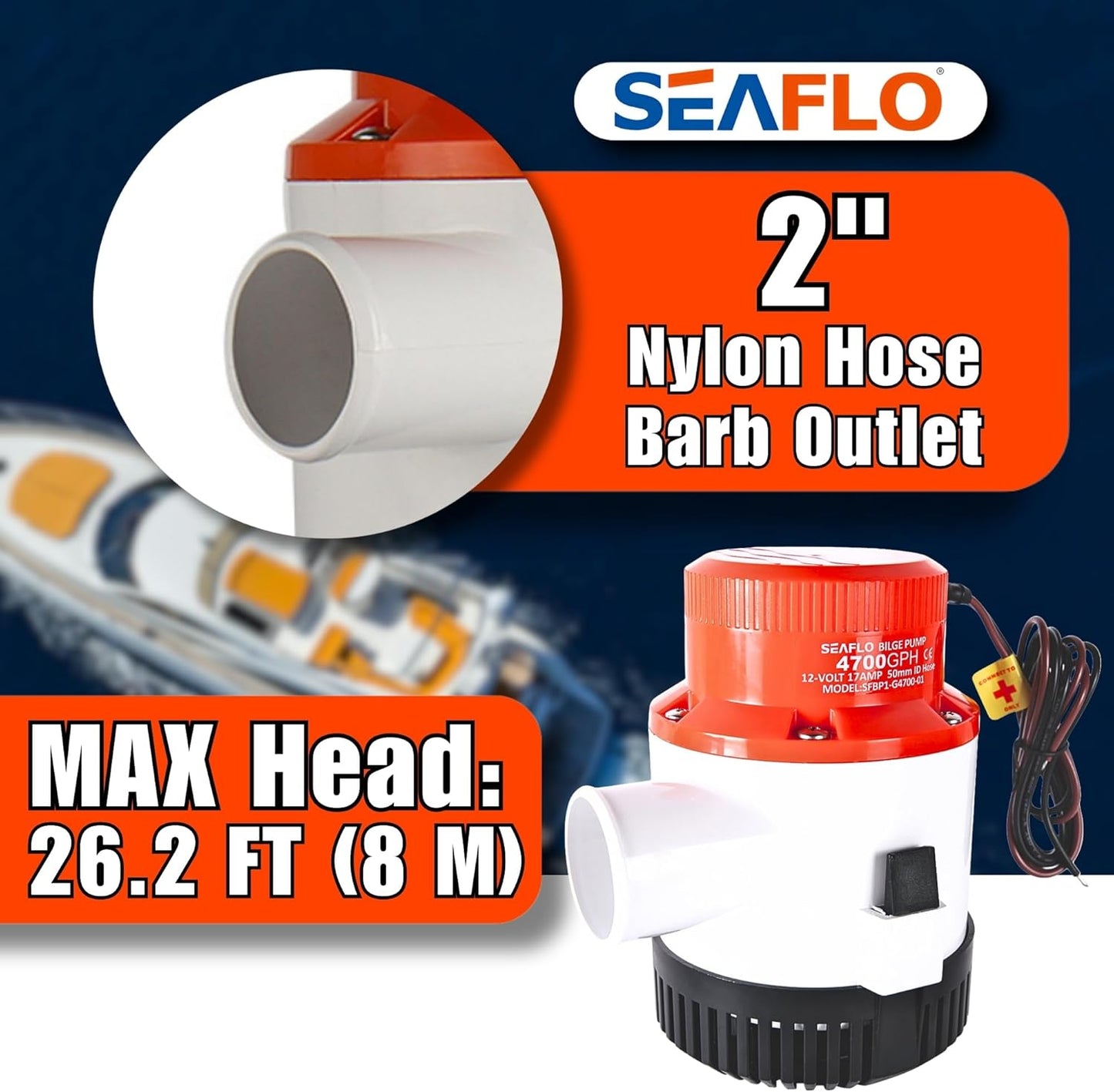 SEAFLO 01 Series 4700 GPH Bilge Pump - 12V Marine Submersible Pump with Anti-Airlock Protection & 4-Year Warranty