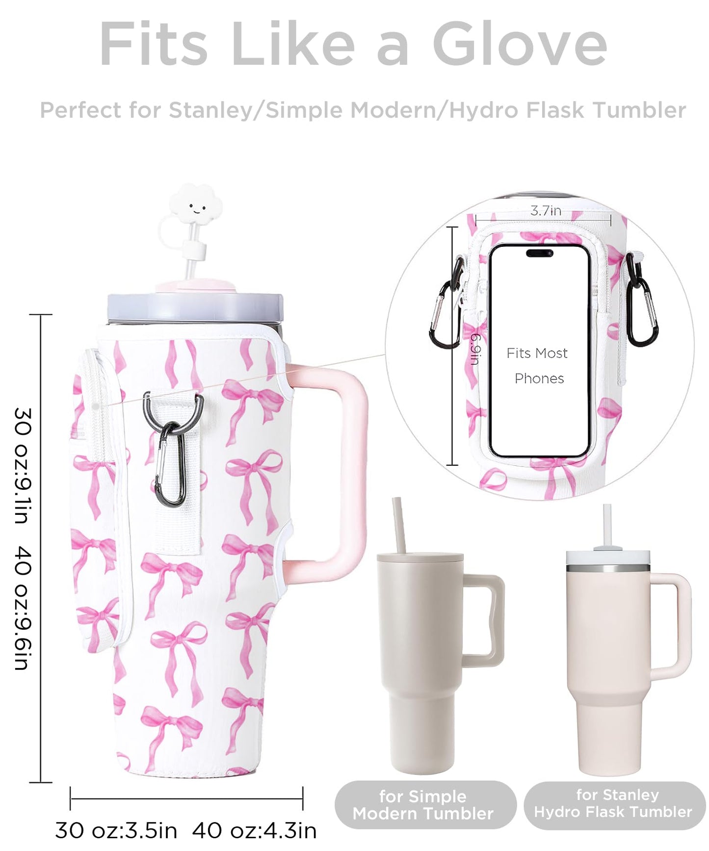 dabria Water Bottle Carrier Bag with Phone Pocket for Stanley 40/30 oz Tumbler Neoprene Water Bottle Holder Pouch with Adjustable Strap Bollus with Straw Cover for Stanley Cup Accessories (40OZ)