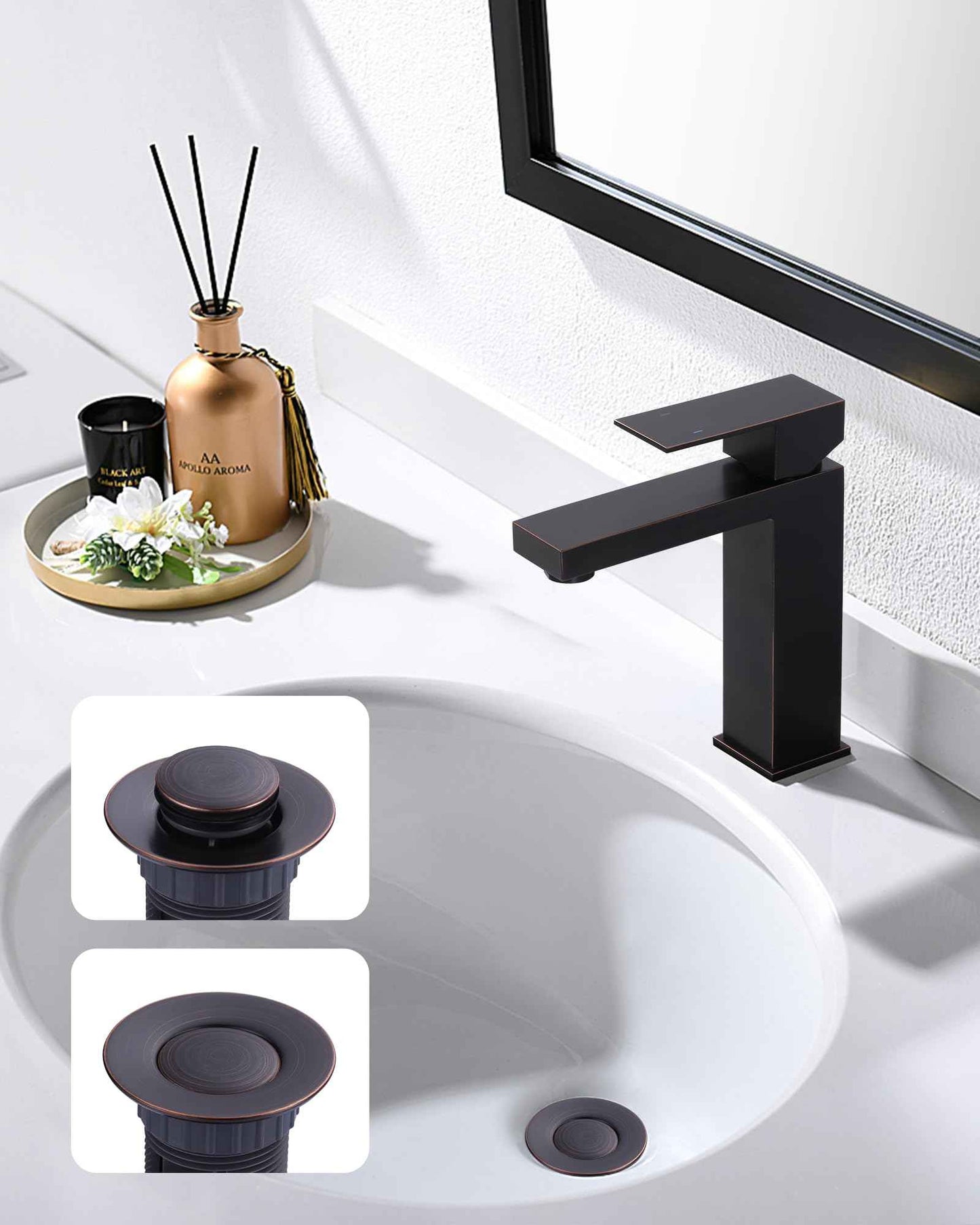 WOWOW Bathroom Drain Assembly Stopper with Lift Rod for Bathroom Faucet Vanity Sink Pop-Up Drain Stopper Assembly with Lift Rod and Overflow，Oil Rubbed Bronze