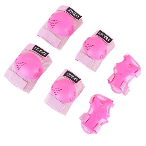 KEYSDEX Kids Protective Gear Set - 6-Piece Knee Elbow Wrist Pads for Ages 3–7,Safety Equipment for Skate&Skateboarding,Roller Skates,Cycling,BMX Bike,Inline Skating,Scooter Riding,Snowboarding Pink S