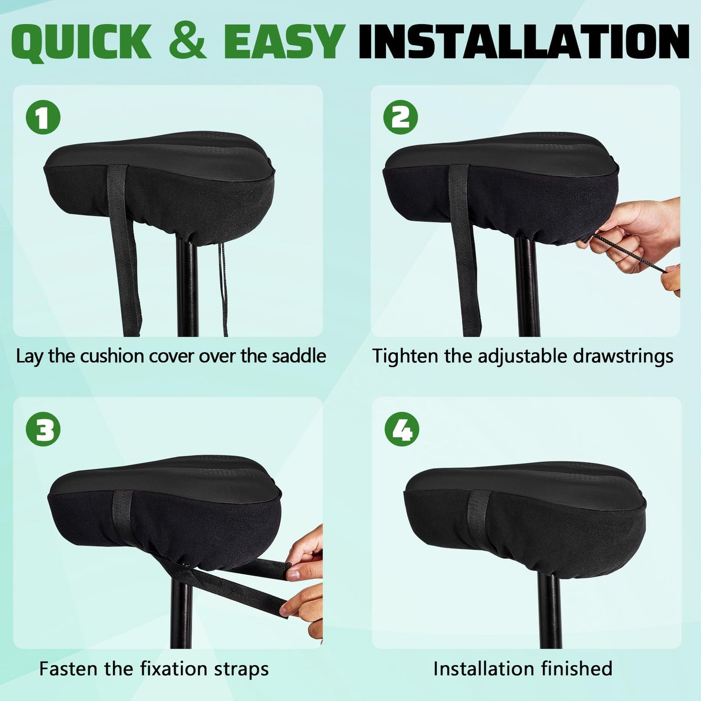 Zacro Wide Bike Seat Cushion - Gel Padded Bike Seat Cover for Men Women Comfort, Bike Seat Cover Compatible with Peloton, Spin Stationary Exercise Bikes, Mountain Bikes & Road Bikes,11x10inch, Black