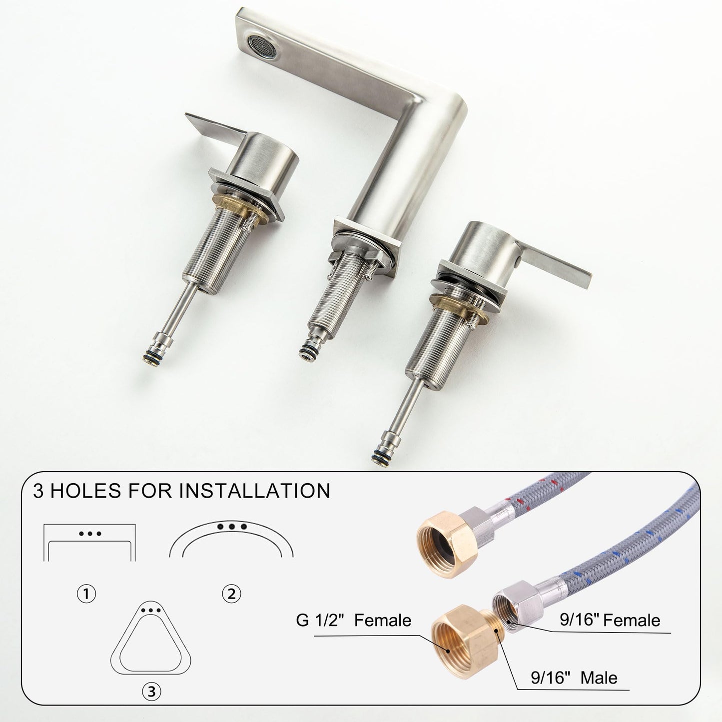 LUOGULIANG 2 Handle Deck Mount Tub Faucet, Roman Bathtub Faucet Set, 3 Hole Widespread Bathtub Faucet High Flow, Brushed Nickel