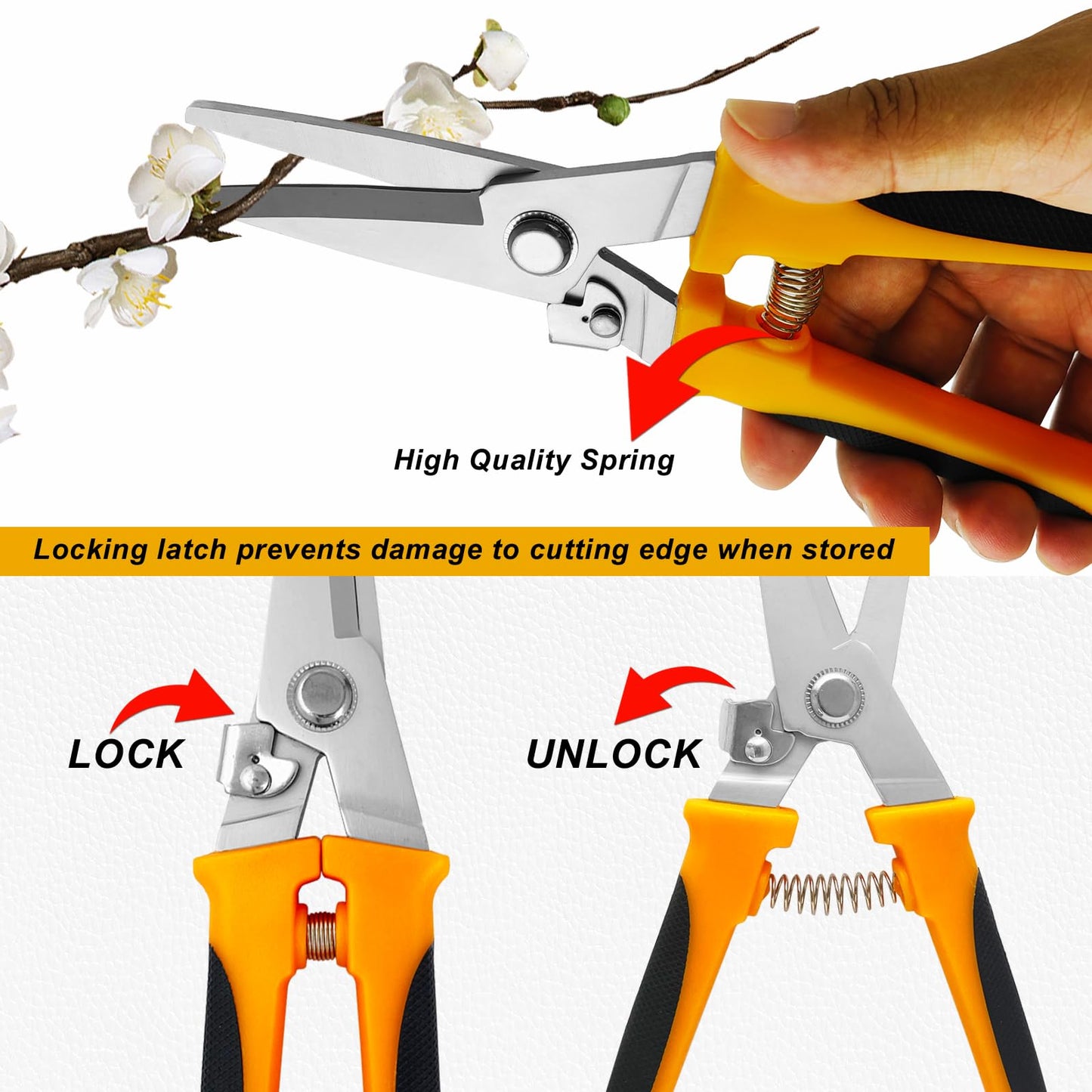 8" Aviation Tin Snips for cutting metal sheet,Heavy Duty Scissors with Safety Lock,Metal Snips cut wires,cardboard,branches,light metal,plastic zip ties,Fabric