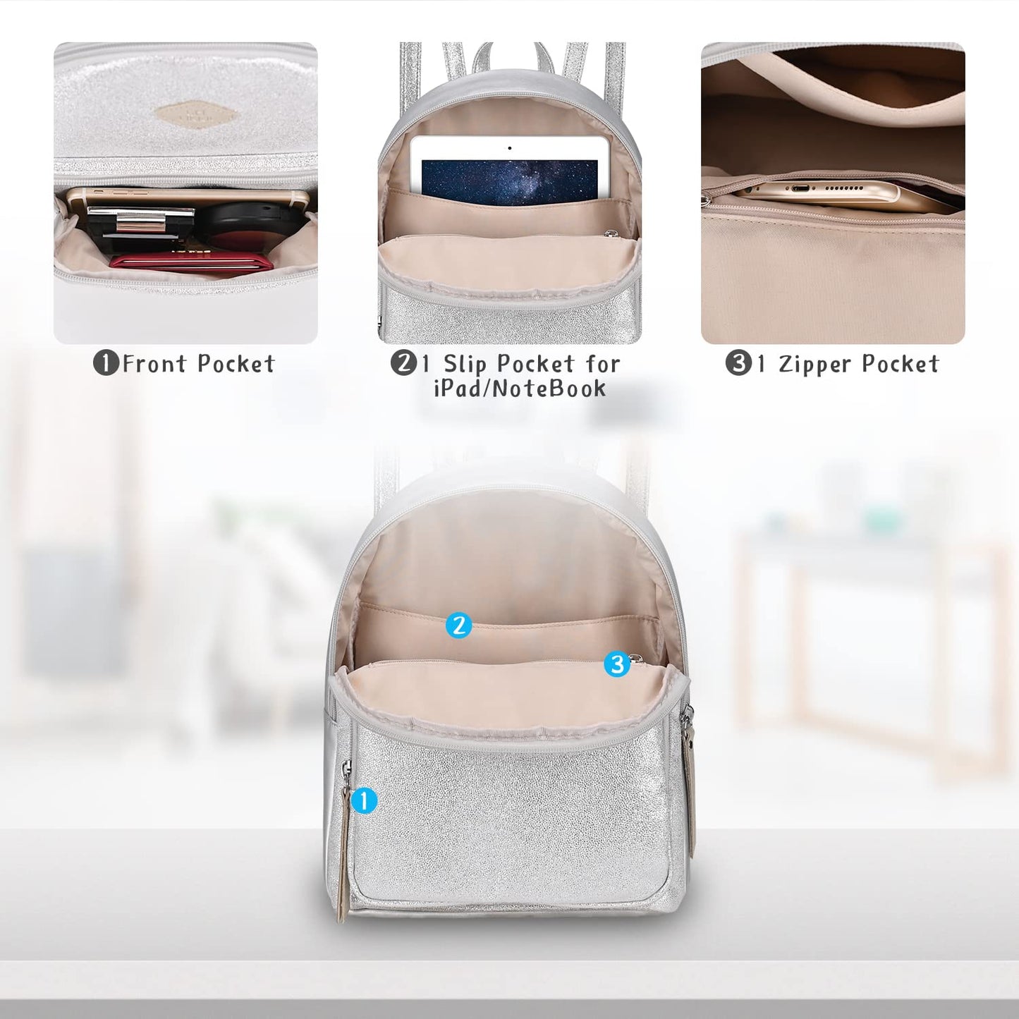 GM LIKKIE Glitter Fashion Backpack, Sequin Small Backpack, Mini Backpack for Women (Silver)