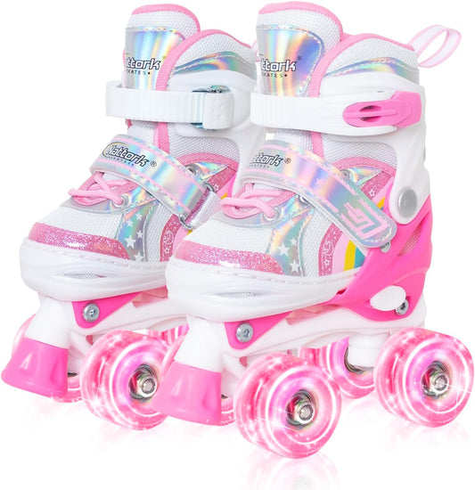 Nattork Girls Roller Skates - Adjustable Rainbow Quad Skates with Light-Up Wheels | Perfect Birthday Gift