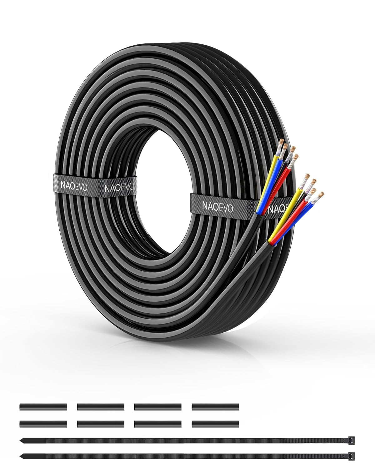NAOEVO 18 AWG 4 Conductor Wire - Flexible Tinned Copper PVC Cable for Automotive & Marine | 15FT