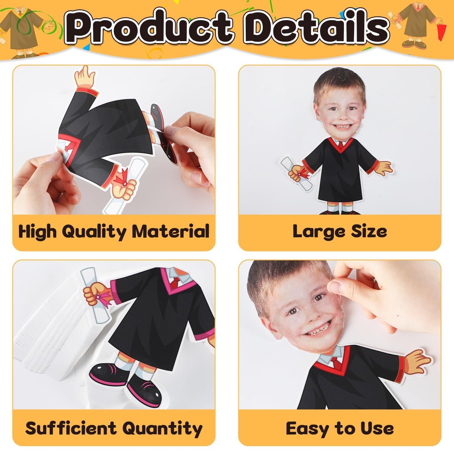 gisgfim 80Pcs Graduation Gown Cutouts Graduation Bulletin Board Decorations Large Graduates Grad Classroom Decor for Boy Girl DIY Craft Photo Wall Door 2026 Kindergarten Preschool Party Favor Supply