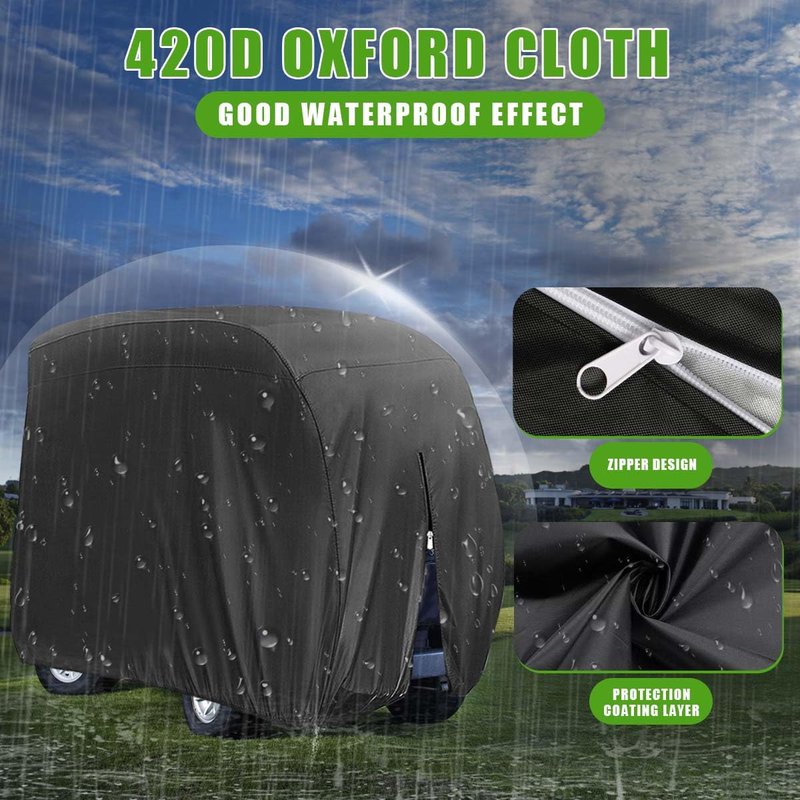 KISEER 4 Passenger 420D Waterproof Golf Cart Cover fits EZ GO Club Car Yamaha, Sunproof Dustproof (Black, 112 Inch)
