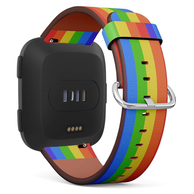 Q-Beans Replacement Band, Compatible with Fitbit Versa/Versa 2 / Versa Lite - Leather Band Bracelet Strap Wristband Accessory with Quick-Release Pins // Knitted Rainbow Texture Canvas