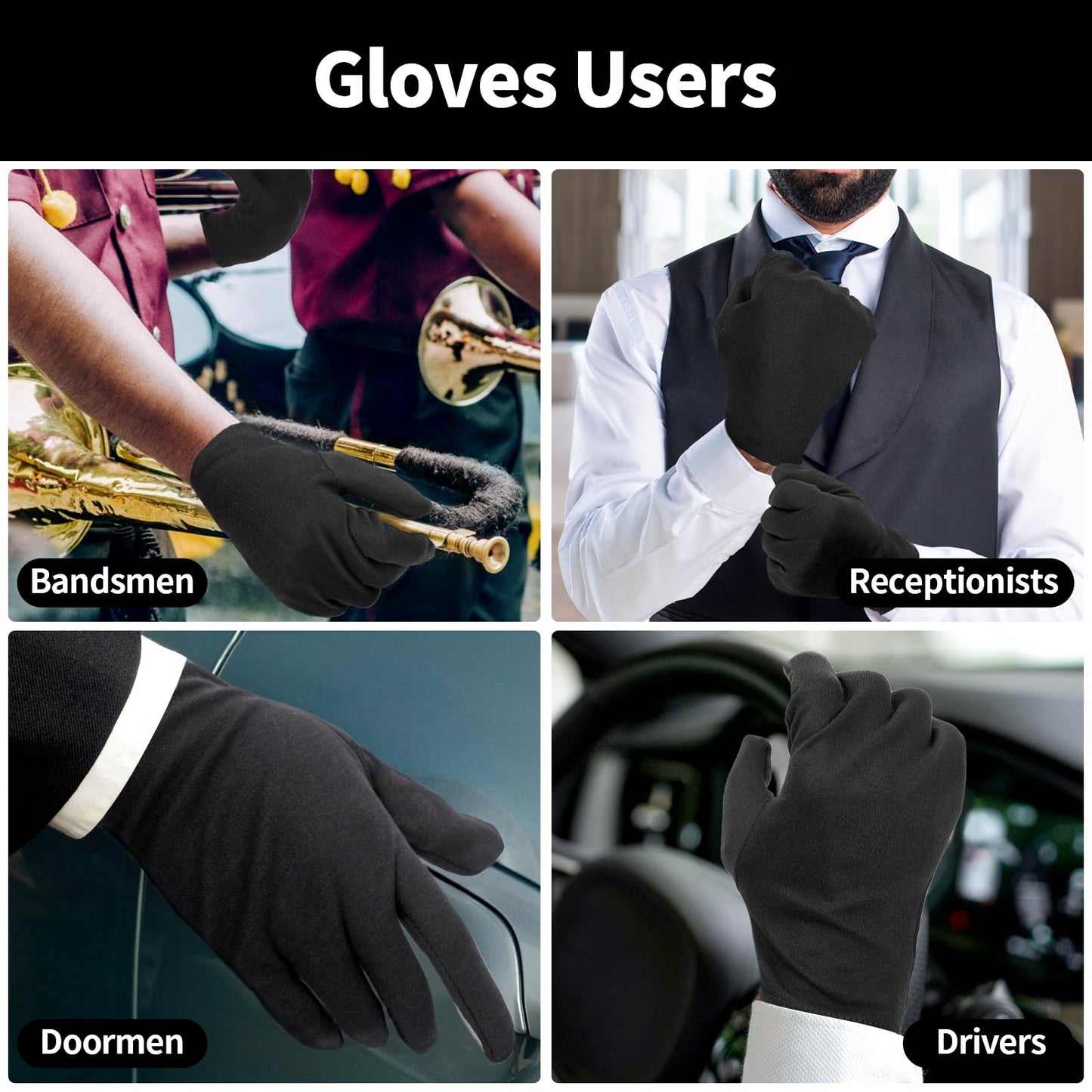 ENPOINT Touch Screen Gloves - 5 Pairs Black Cotton Gloves for Dry Hands Sleeping, Moisturizing, Coin Handling, Jewelry, Photography, Men and Women, Large