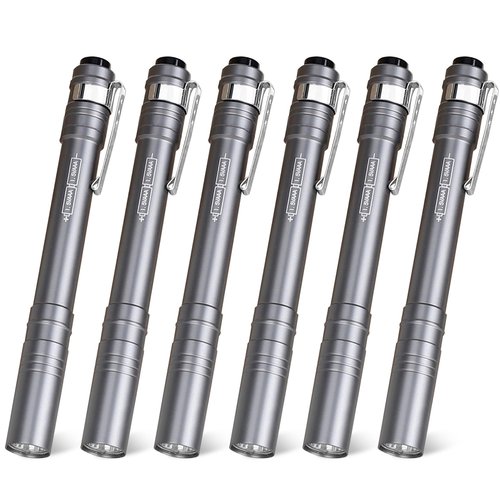 FASTPRO 6-Pack Pen Light, Aluminum LED Penlights with Batteries Included, Pocket Pen Flashlight with Clip for Inspections, Repairs, Camping and Emergencies, Grey