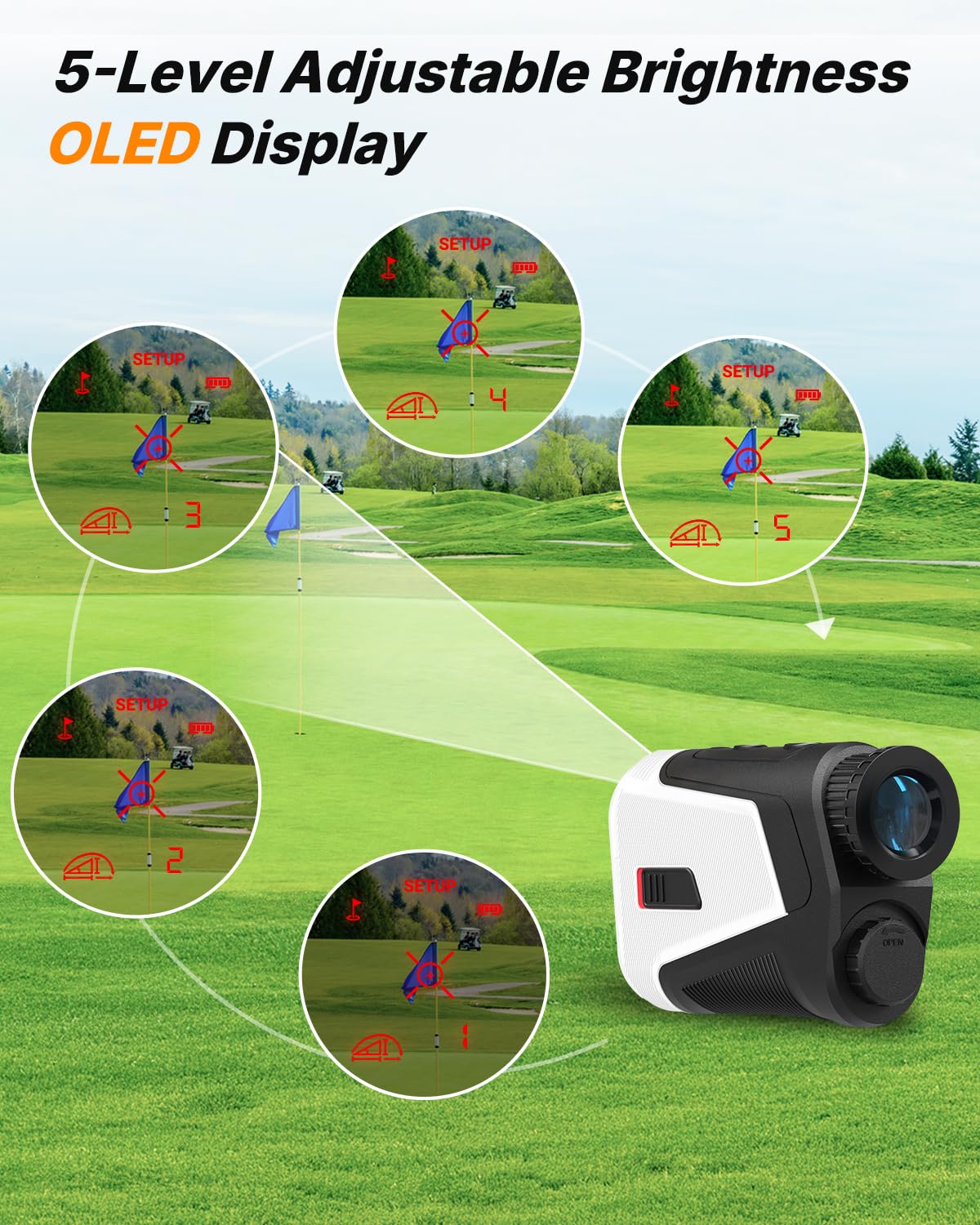 WOSPORTS Red OLED Display Golf Rangefinder with Slope, Ultra-Clear 1200 Yards 7X Magnification Laser Range Finder, Magnetic/Flag Pole Locking Vibration