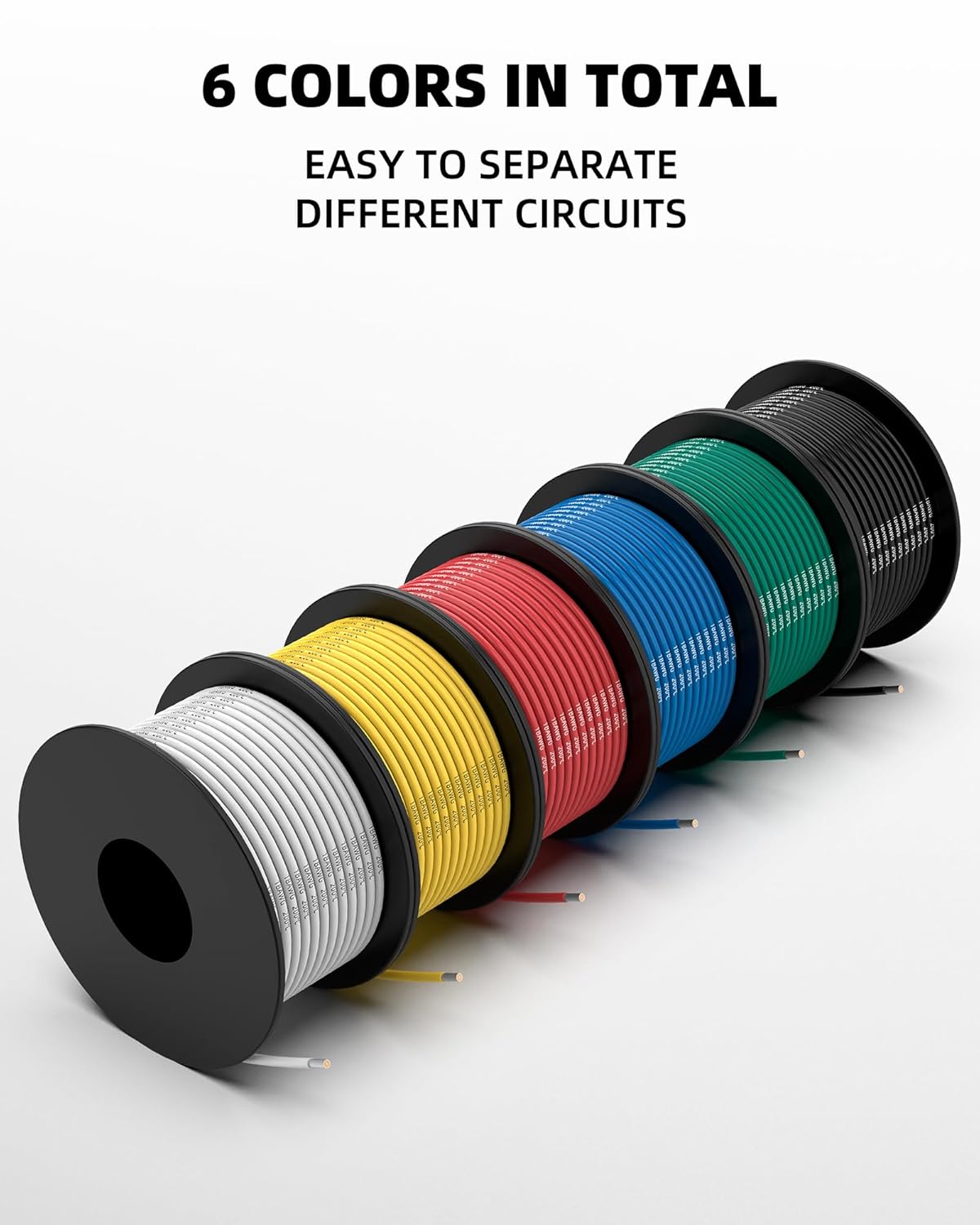 NAOEVO 18 Gauge Wire - 180ft Flexible Silicone Tinned Copper Electrical Cable | 6 Colors, 30ft Each Spool