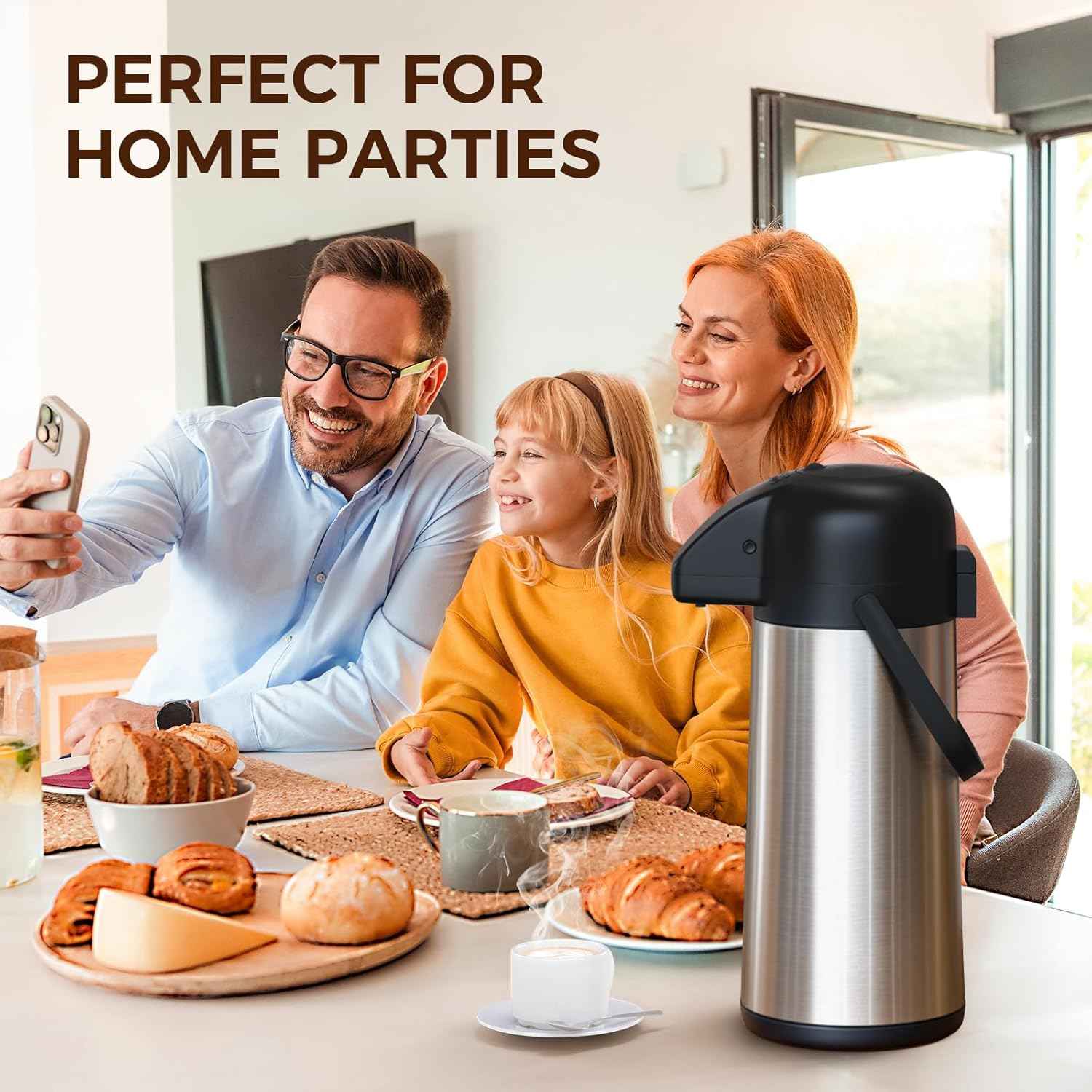 Large 102OZ Stainless Steel Coffee Carafe - Insulated Airpot Dispenser for Hot Drinks