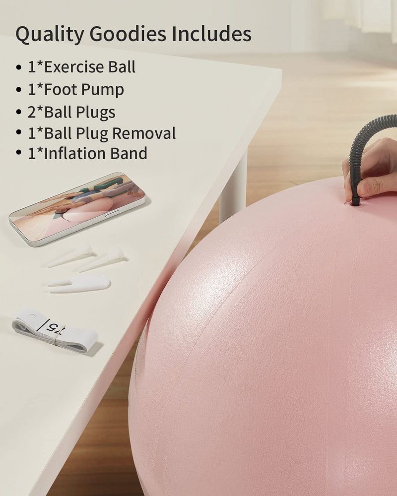 YOTTOY Exercise Ball for Pregnancy,Anti-Burst Yoga Ball for Physical Therapy,Stability Ball for Ball Chair Fitness with Pump (Pink)