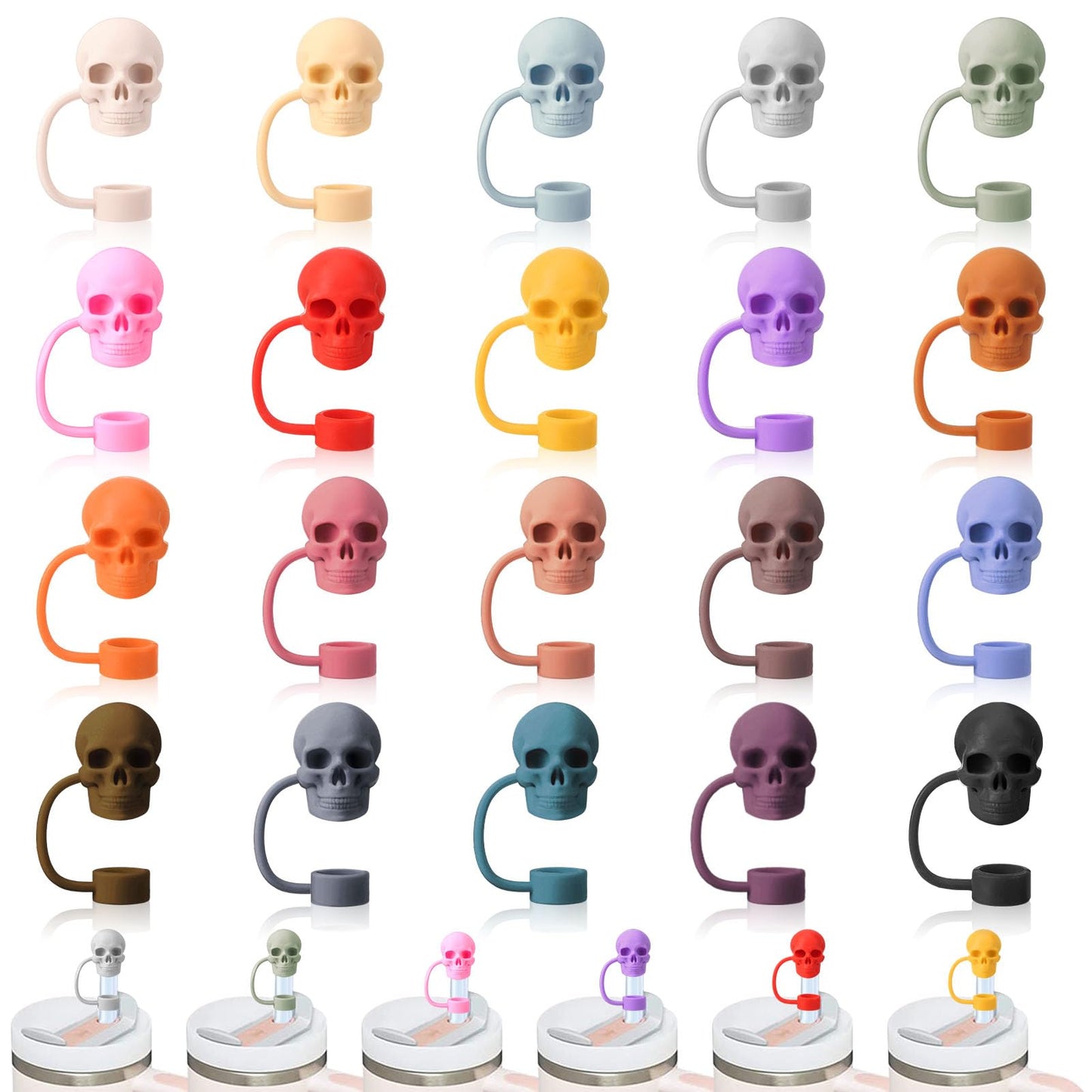 XLSXEXCL 12 Pcs Skull Cute Straw Cover Caps Compatible with Stanley