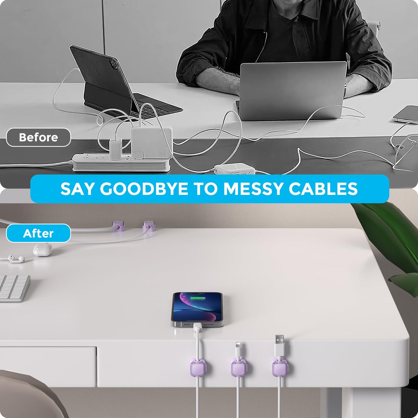 AhaStyle 6 Pack Magnetic Cable Organizer [1s Lock] Cord Holders Clips Strong Adhesive Cord Keeper [Smooth Adjustable] Hide Wire Cord Organizer for Nightstand Kitchen Car Office (Lavender)