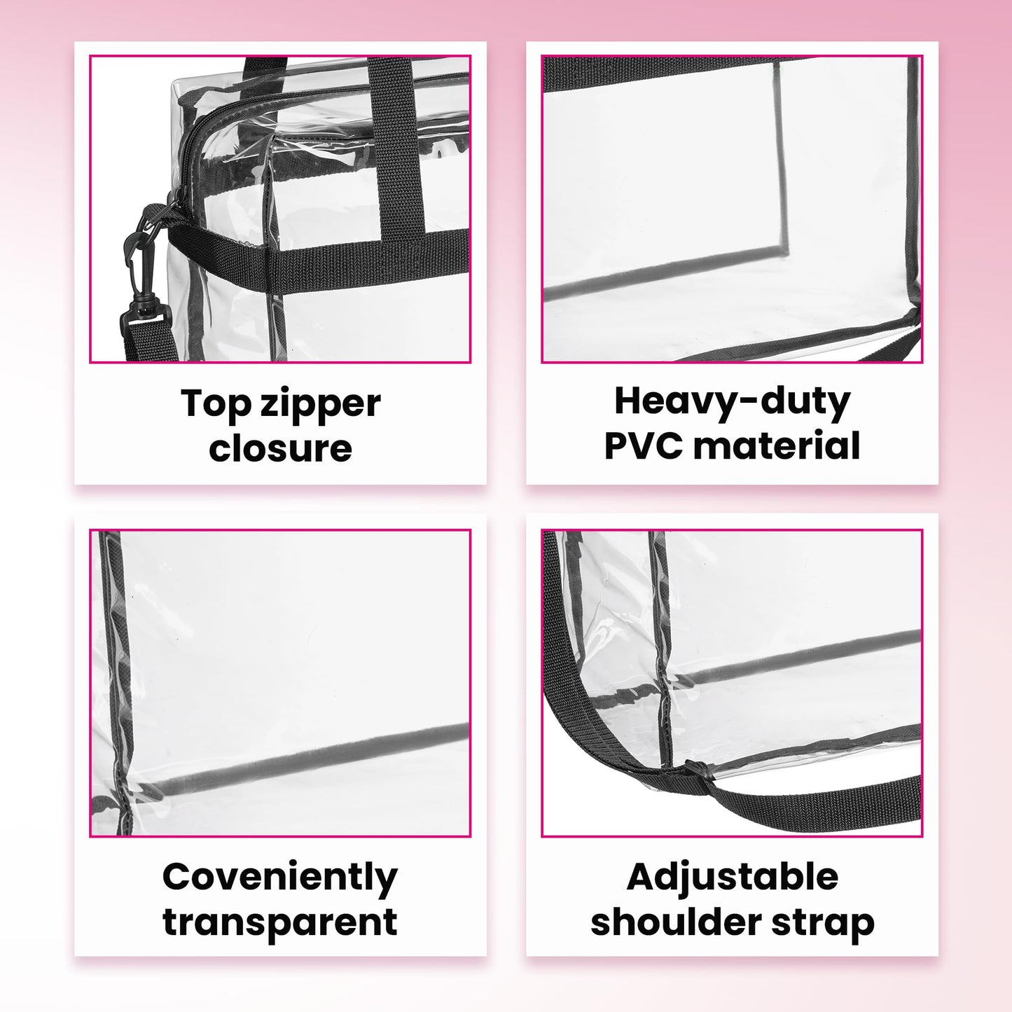 Handy Laundry Clear Tote Bag Stadium Approved - Shoulder Straps and Zippered Top. Perfect Clear Bag for Work, Sports Games and Concerts. Meets Stadium Tournament Guidelines. (Black)