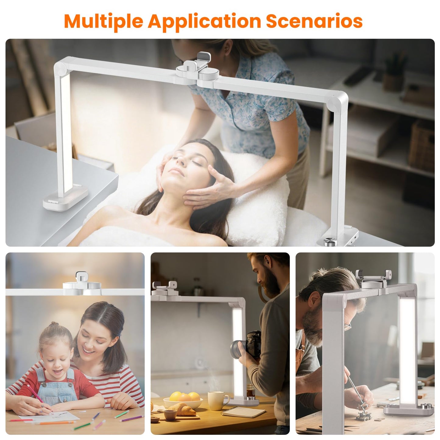 TiInsta Nail Light for Desk,34 Inch 48W Half Moon Light-Adjustable 3000K-6000K Color Temp, 0-100% Brightness,Nails lamp with Phone Stand,for Nails Art,Tattoo,Eyebrow,Beauty,Reading,Salon