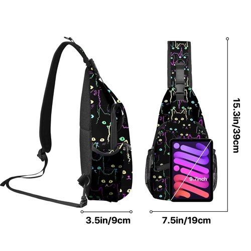 Yrebyou Colorful Cat Sling Bag Travel Crossbody Backpack Shoulder Daypack Hiking chest Pack for Women Lightweight Waterproof Adjustable Outdoor Workout