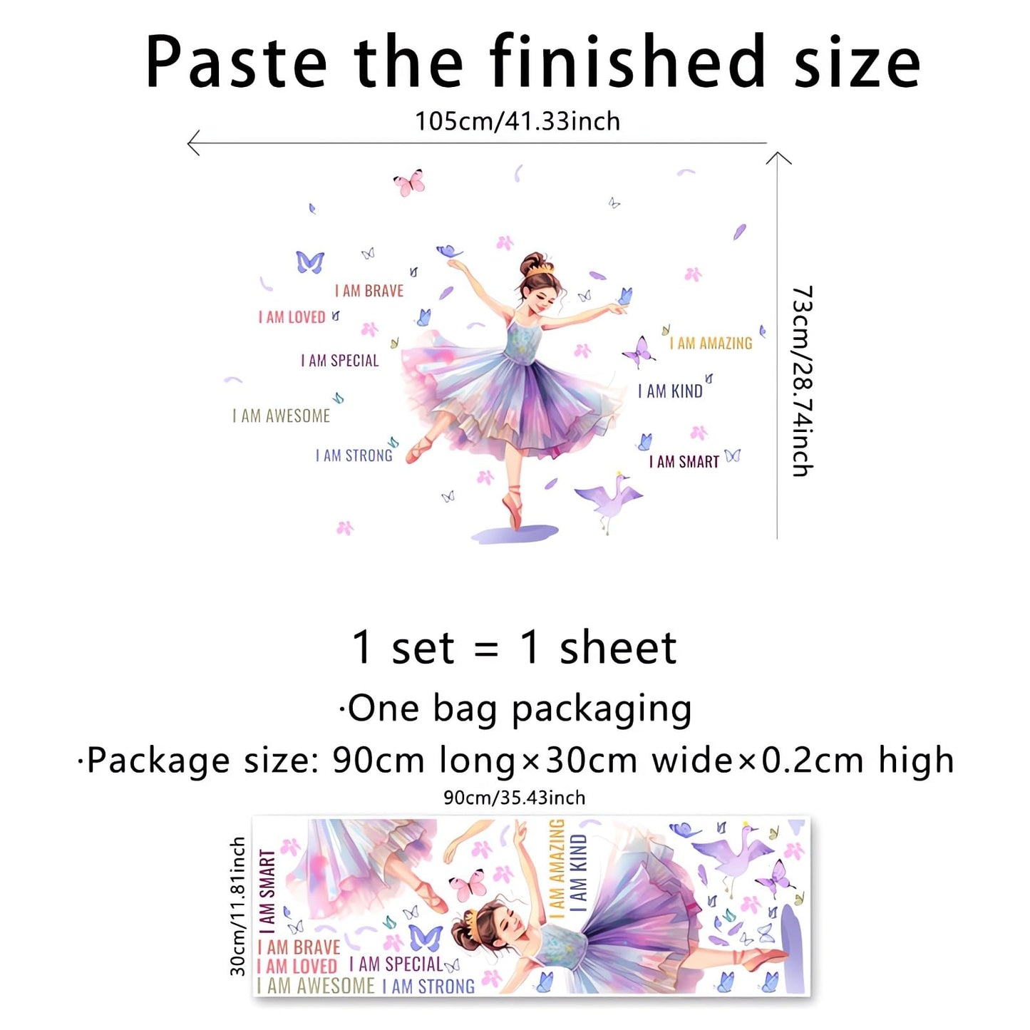 Lovely Dancing Ballet Girl Inspirational Quotes Wall Stickers, sacinora Butterfly Motivational Wall Decals Removable Vinyl Peel and Stick for Teens Girls Kids Nursery Bedroom Children’s Room Art Decor