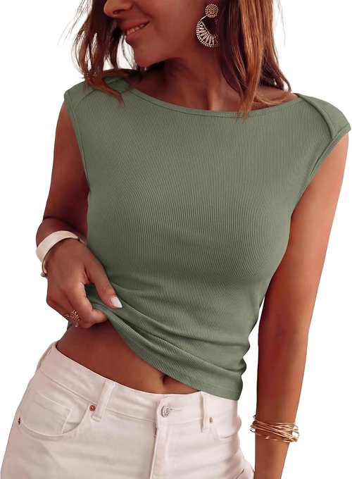 BTFBM Women's Ribbed Tank Tops - Slim Fitted Cap Sleeve Tee for Casual Summer Style | 2026 Collection