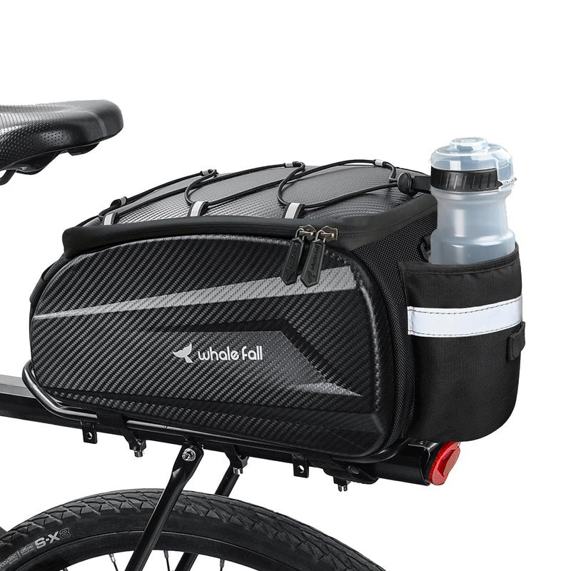 whale fall 10L Bike Rack Bag – Hard Shell Waterproof Rear Trunk Pannier, Saddle Seat Bag Carrier with Rain Cover, 4-Side Reflective Panels, Shoulder Strap & Handle, Bike Accessories, Gifts for Men