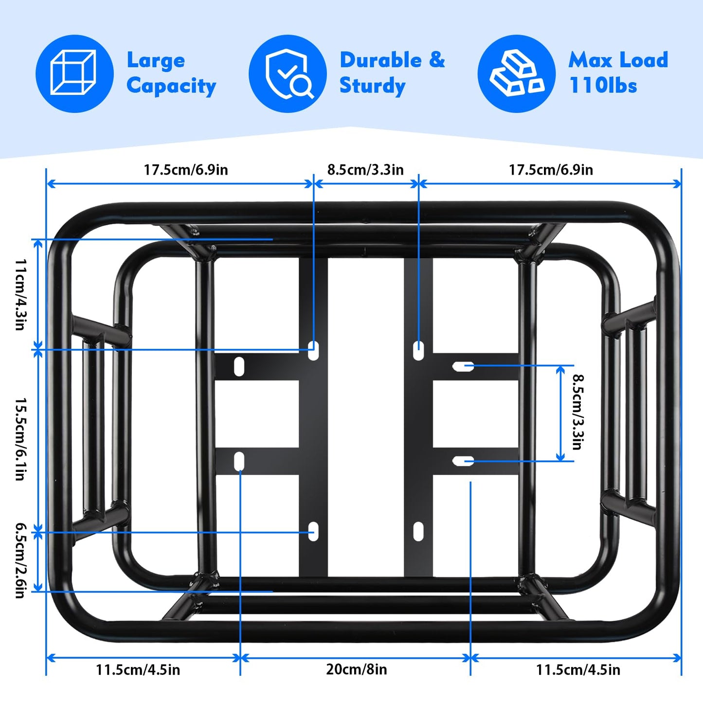 Rear Bike Basket, Large Bicycle Rear Basket with Liner, Cargo Net and Waterproof Cover, Bike Baskets Rear Bike Back Baskets Bicycle Baskets (18 * 13 * 5.9)