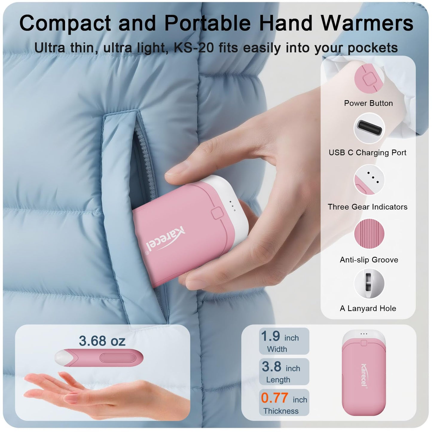 Karecel Heat-Conducting Silicone Rechargeable Hand Warmers 2 Pack, 10,000mAh Double-Sided Heating Electric Hand Warmers, Portable Pocket Heated Handwarmers, Hunting Essentials, Men Women Gifts